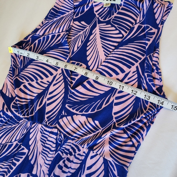 Boden Sylvia Jersey Maxi Tiered Dress Calathea Leaf Pink Blue US 0 - Picture 4 of 6